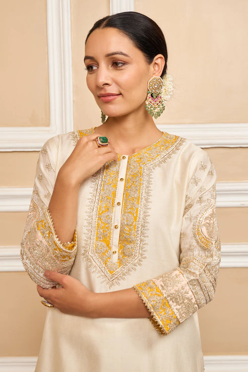 Raina Daisy Ivory Kurta with Sharara and Dupatta