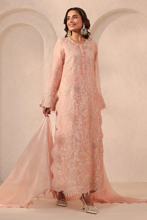 Vaayu Light Pink Heavy Jaal Scallop Kurta Set