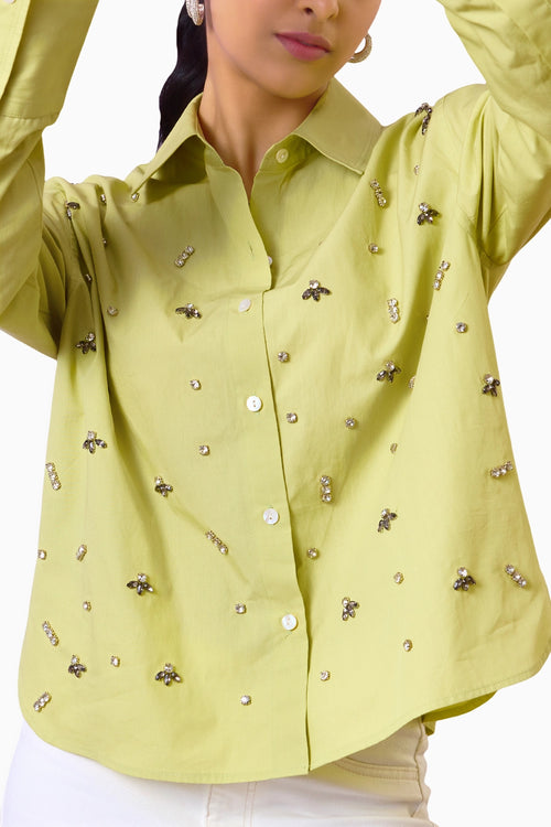 Sparkle Green Embellished Shirt