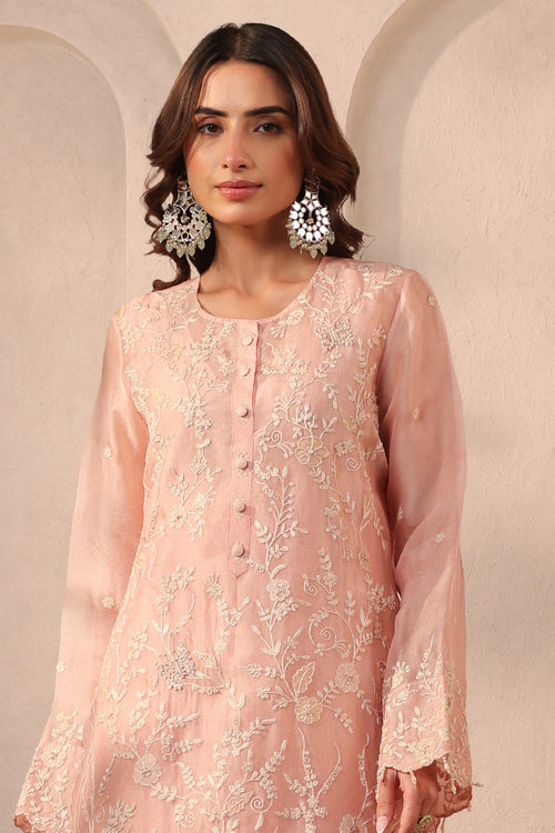Vaayu Light Pink Heavy Jaal Scallop Kurta Set