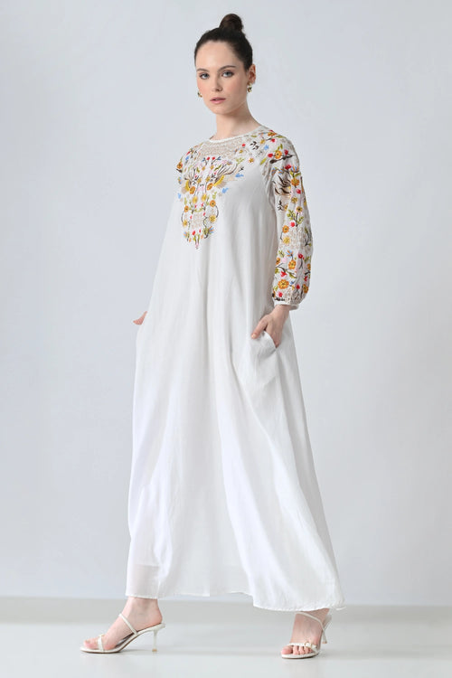 Ivory Floral Embroidered Dress