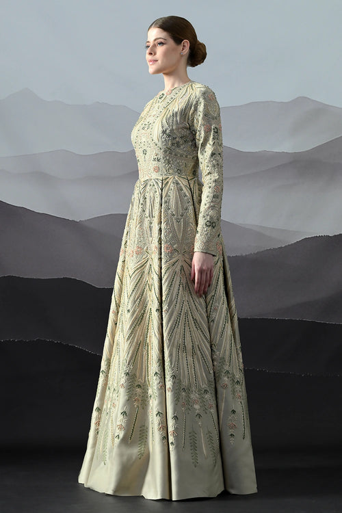 Grey Gown With Artisanal Hand Embroidery
