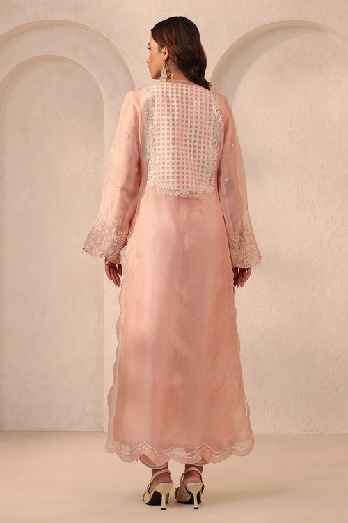 Vaayu Light Pink Heavy Jaal Scallop Kurta Set