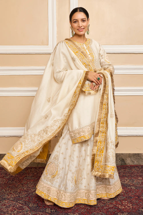 Raina Daisy Ivory Kurta with Sharara and Dupatta