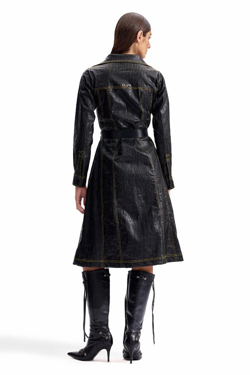 Cracked Leather Midi Shirt Dress