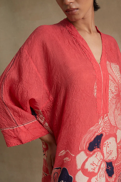Tomato Hand-Embroidered Silk Kurta Set