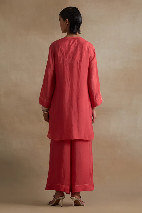Tomato Floral Cutwork Silk Co-ord Set