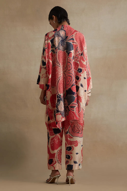 Tomato Organza Detailed Silk Co-ord Set