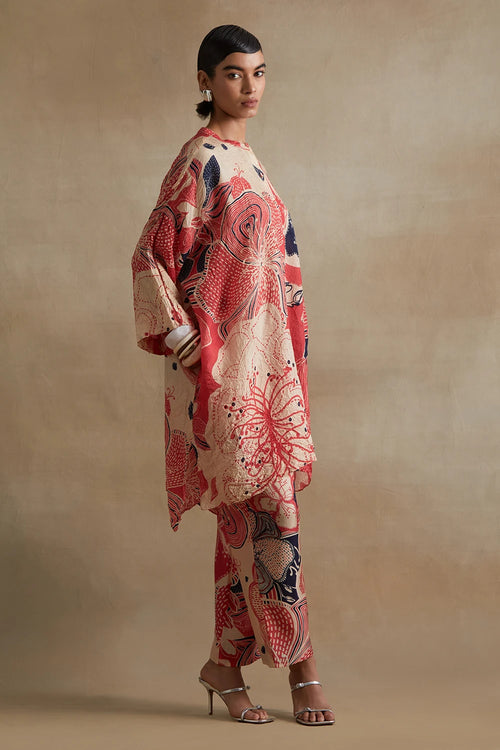 Tomato Organza Detailed Silk Co-ord Set