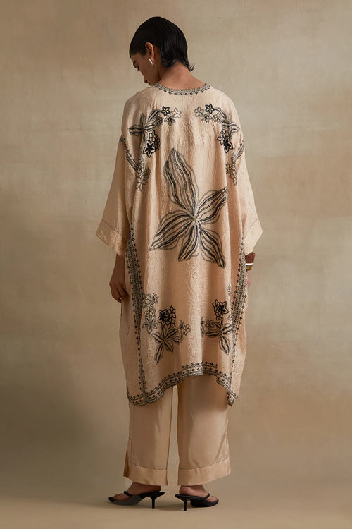 Clay Thread Embroidered Silk Kaftan Set