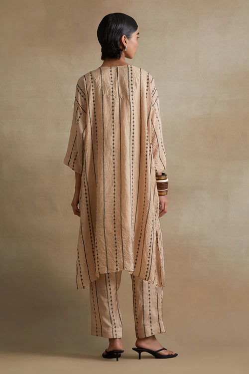 Clay Thread Embroidered Silk Kurta Set