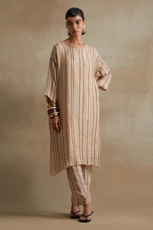 Clay Thread Embroidered Silk Kurta Set