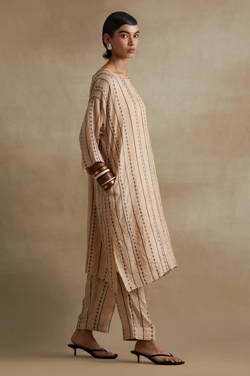 Clay Thread Embroidered Silk Kurta Set