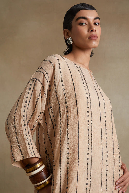Clay Thread Embroidered Silk Kurta Set