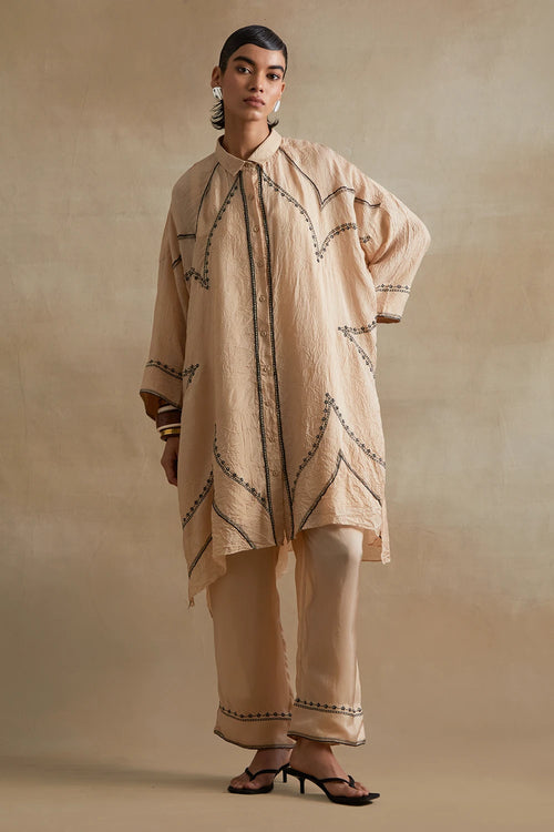 Thread Embroidered Silk Clay Kurta Set