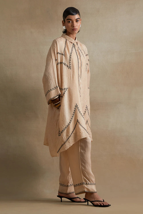 Thread Embroidered Silk Clay Kurta Set