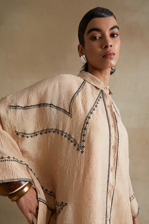 Thread Embroidered Silk Clay Kurta Set