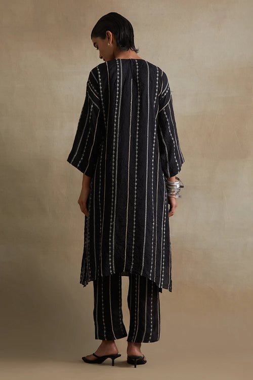 Black Thread Embroidered Silk Kurta Set