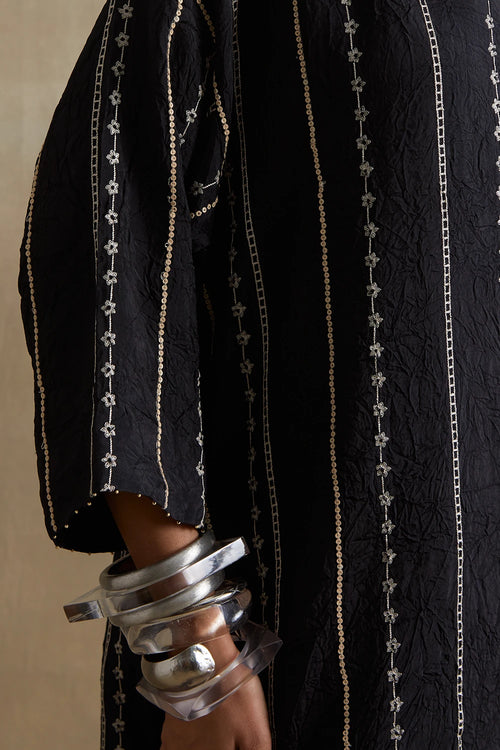 Black Thread Embroidered Silk Kurta Set