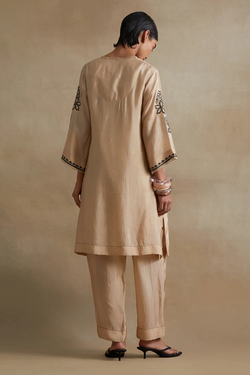 Clay Floral Cutwork Silk Tunic Set