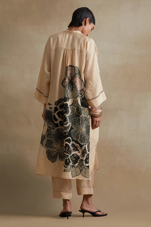 Hand-Embroidered Silk Clay Kurta Set