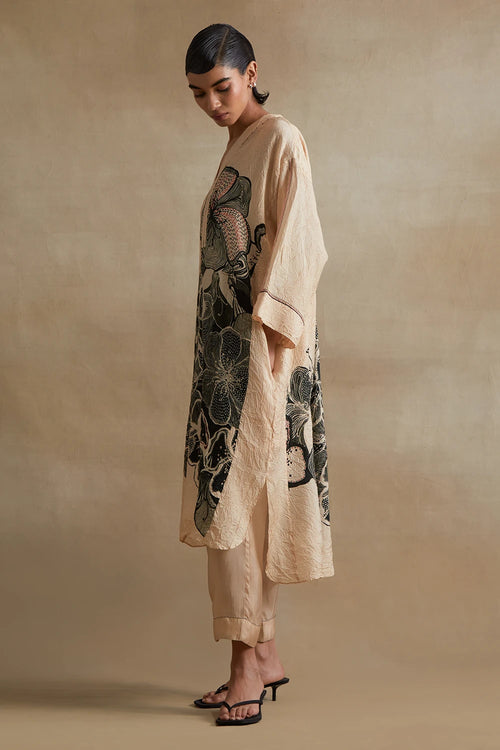 Hand-Embroidered Silk Clay Kurta Set
