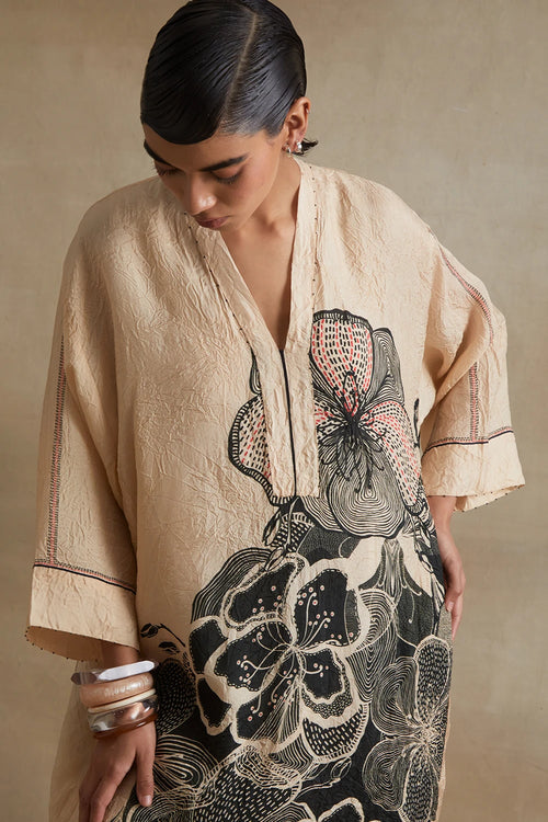 Hand-Embroidered Silk Clay Kurta Set