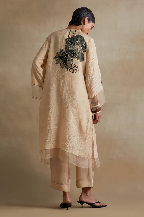 Clay Floral Print Silk Kurta Set