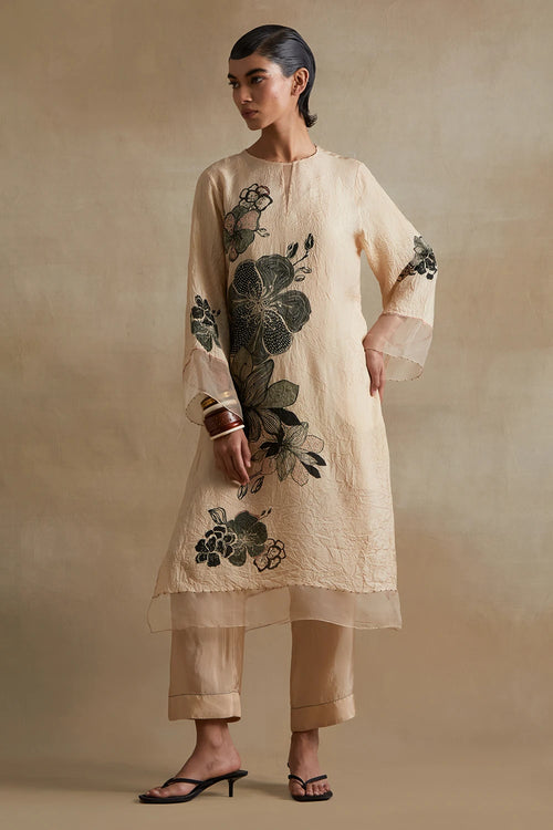 Clay Floral Print Silk Kurta Set