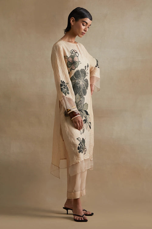 Clay Floral Print Silk Kurta Set