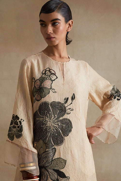 Clay Floral Print Silk Kurta Set
