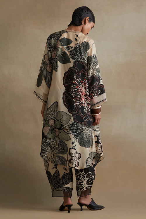 Clay Hand-Embroidered Silk Kurta Set