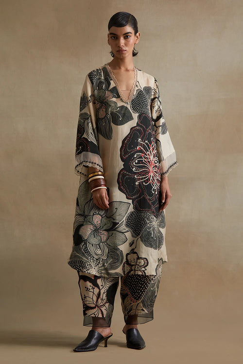 Clay Hand-Embroidered Silk Kurta Set