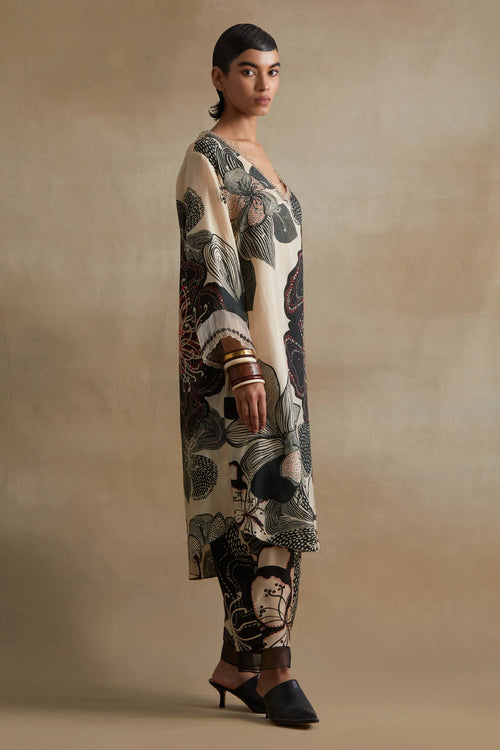 Clay Hand-Embroidered Silk Kurta Set