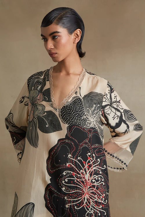 Clay Hand-Embroidered Silk Kurta Set