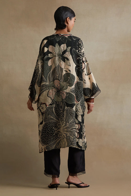 Hand-Embroidered Clay Silk Kurta Set