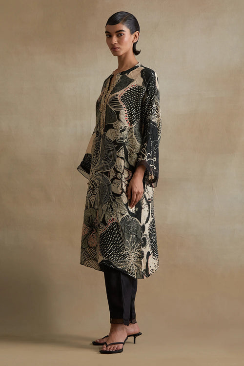 Hand-Embroidered Clay Silk Kurta Set