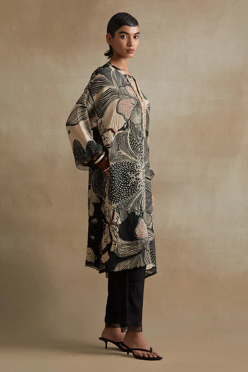 Hand-Embroidered Clay Silk Kurta Set