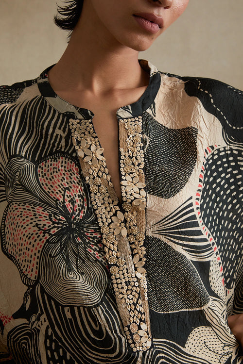 Hand-Embroidered Clay Silk Kurta Set