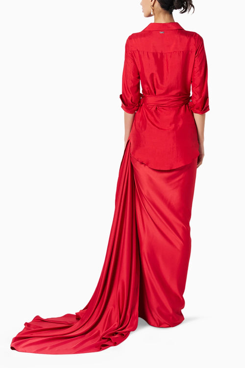 Kim Red Beaded Shirt With Kaai Skirt