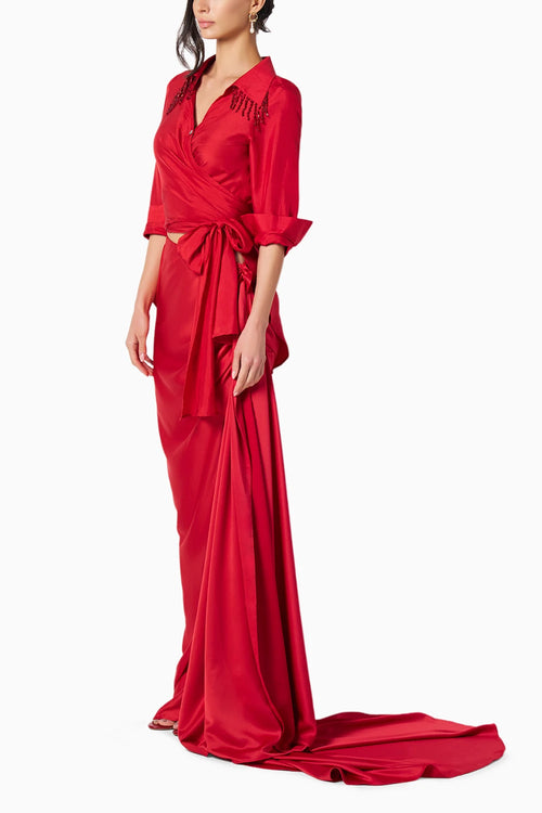 Kim Red Beaded Shirt With Kaai Skirt