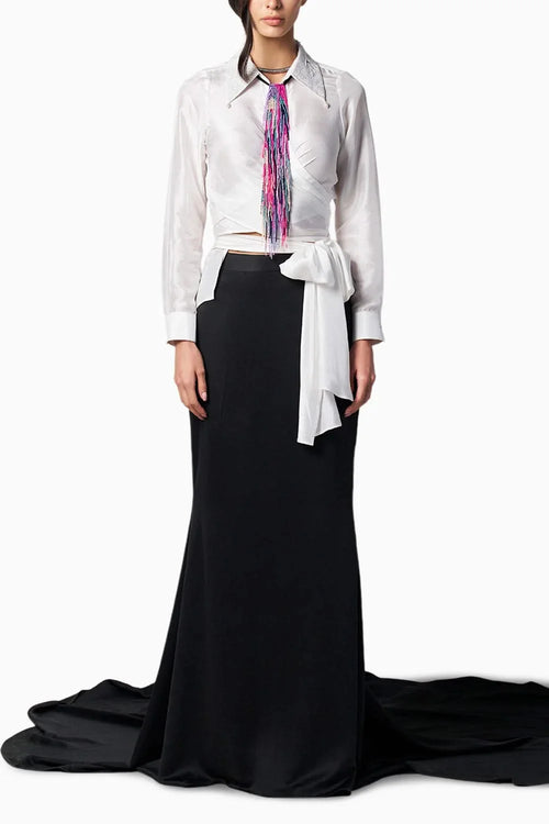 Lee Kim White Shirt With Anaya Black Skirt & Pop Tie