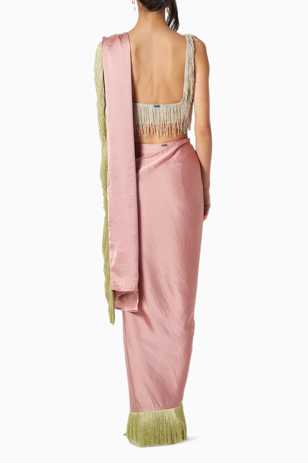 Noor Baby Pink Fringe Sari