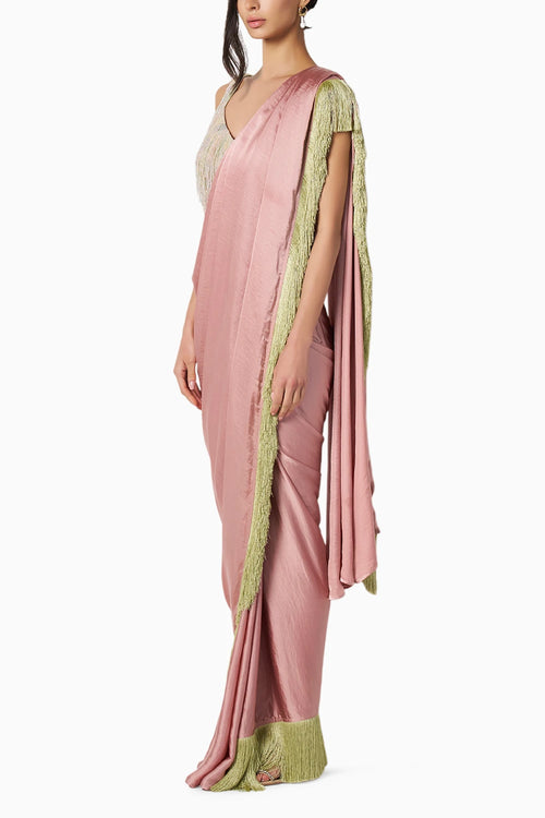 Noor Baby Pink Fringe Sari