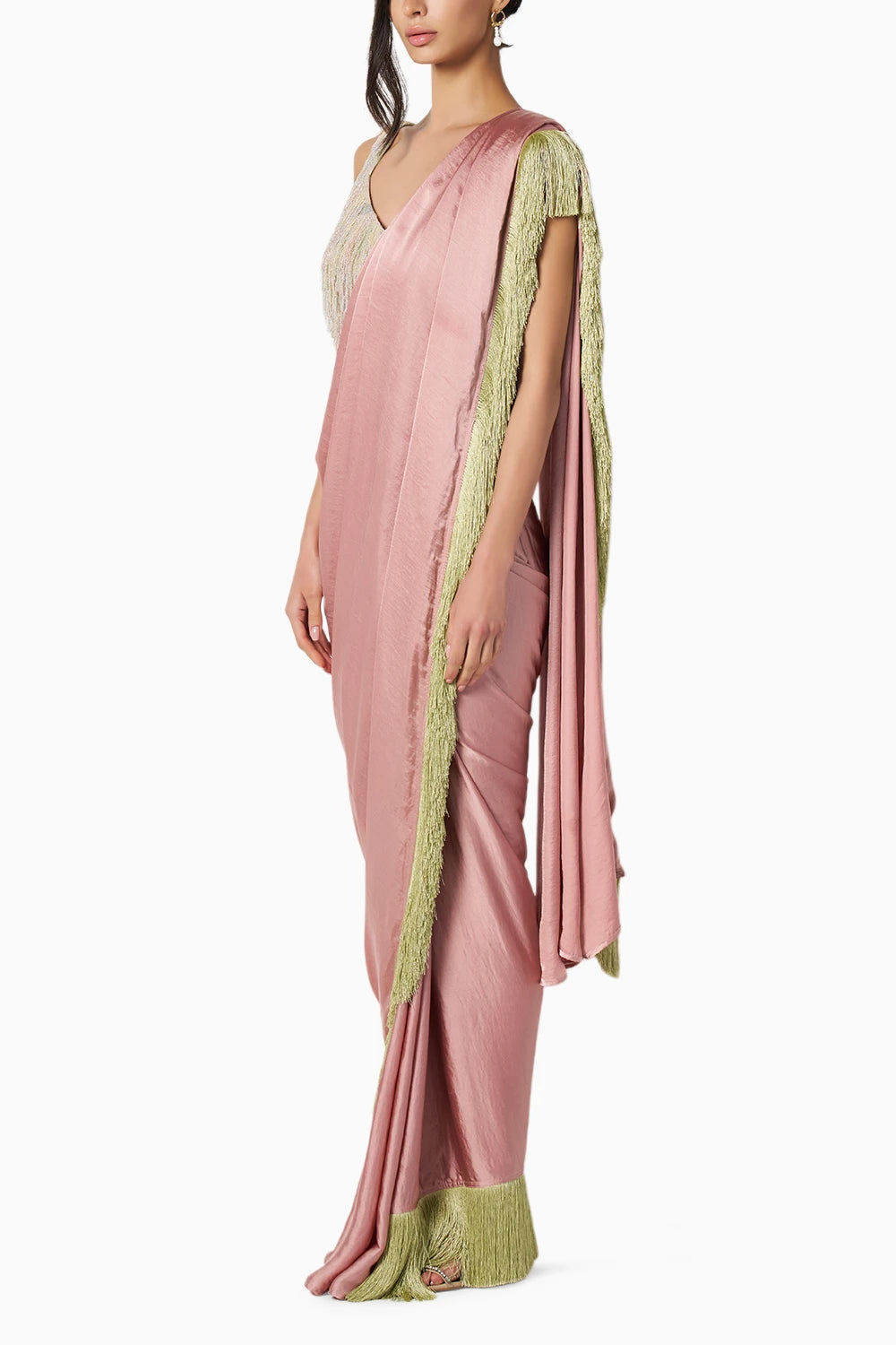 Noor Baby Pink Fringe Sari