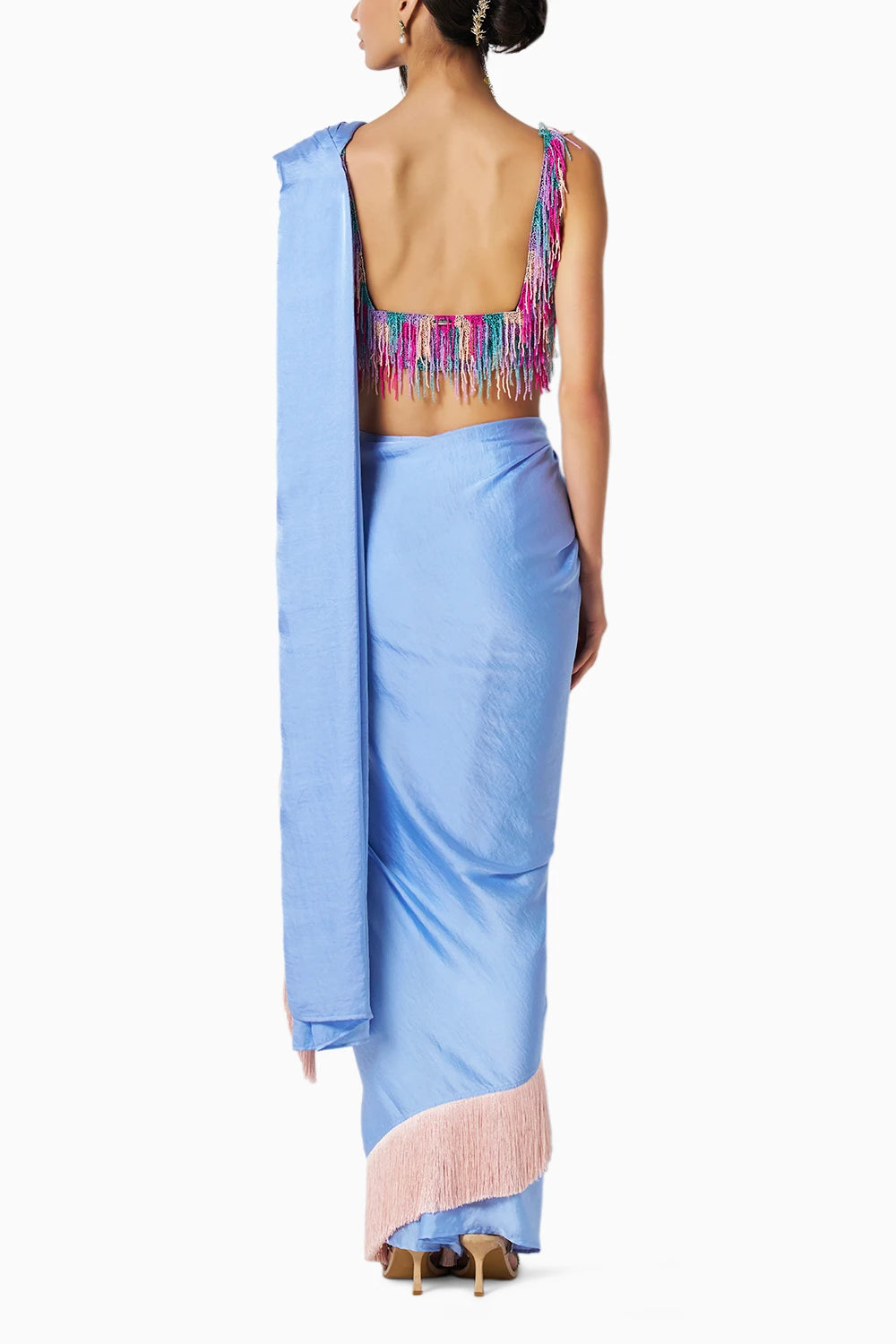 Noor Ice Blue Fringe Sari