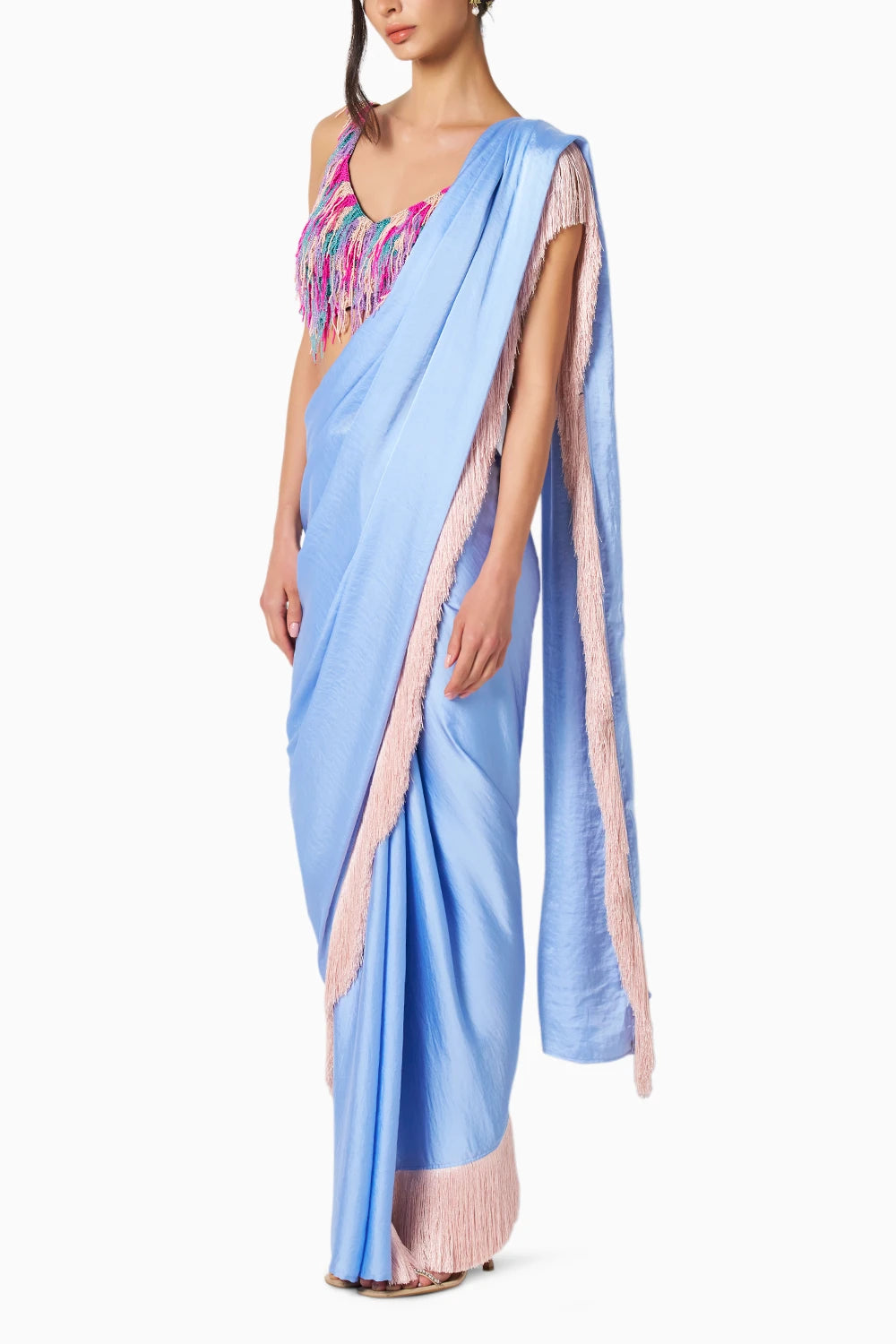 Noor Ice Blue Fringe Sari
