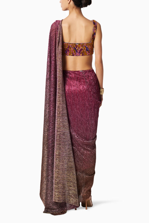 Reef Sunset Blouse With Shimmer Ombre Net Sari