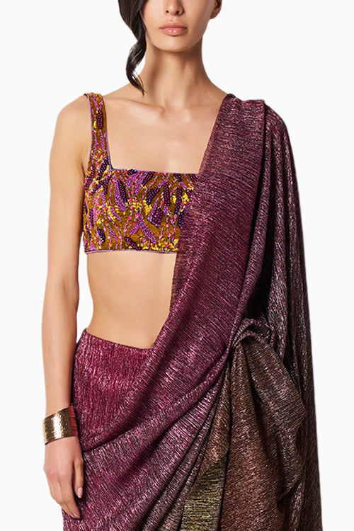 Reef Sunset Blouse With Shimmer Ombre Net Sari