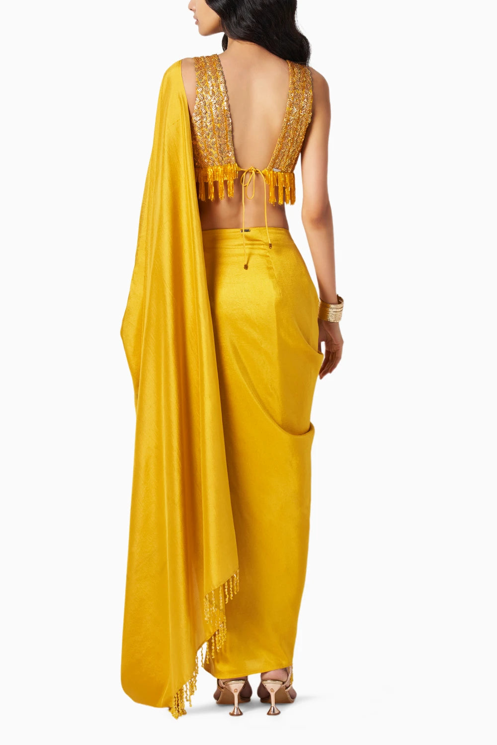 Beaded Ochre Yellow Masai Godet Sari